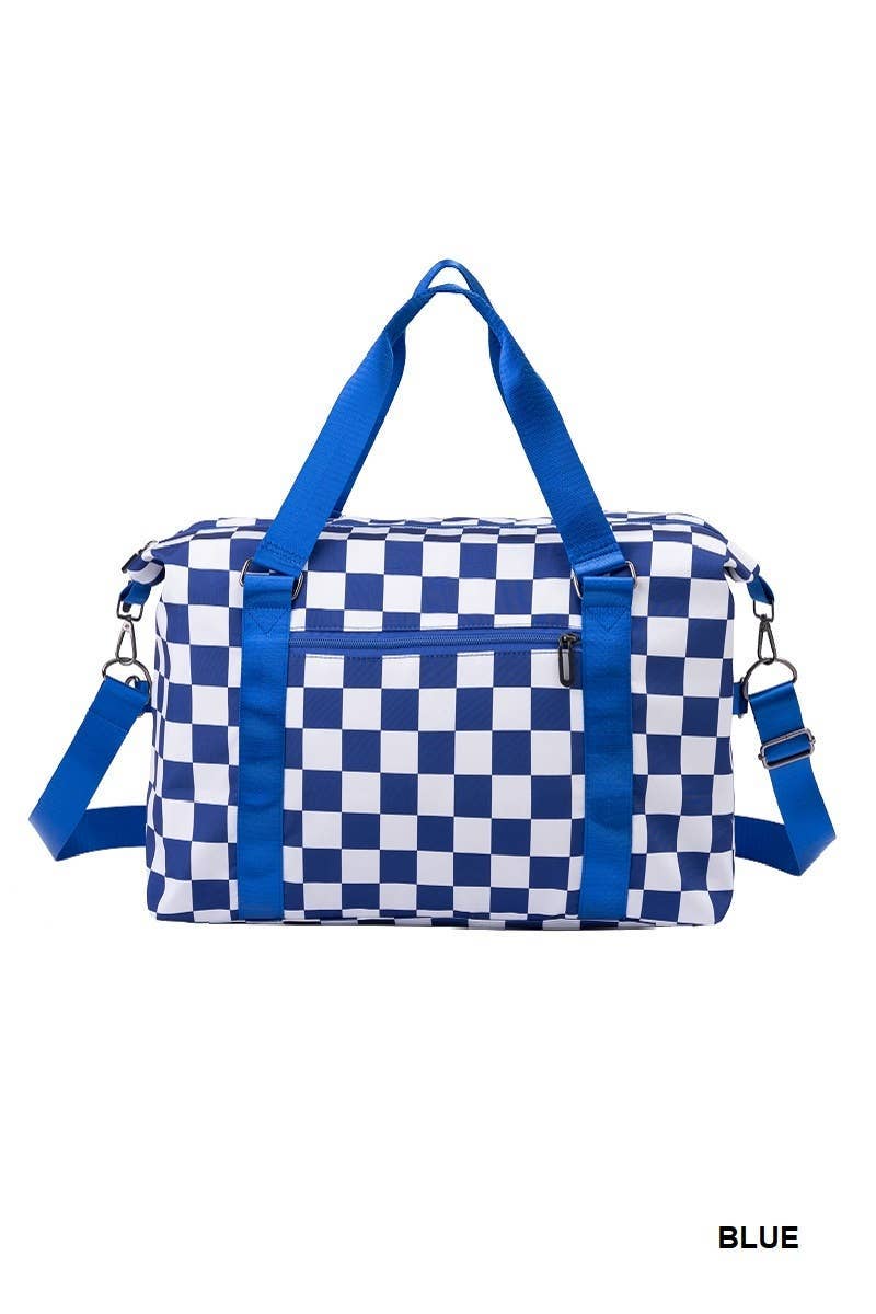 Large Capacity Checkered Travel Duffle Strap