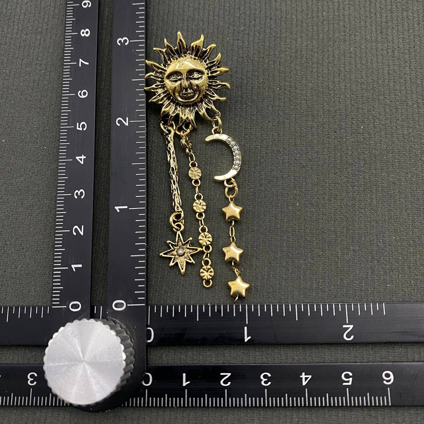 Star Fringe Asymmetric Sun Moon Post Earrings - MS