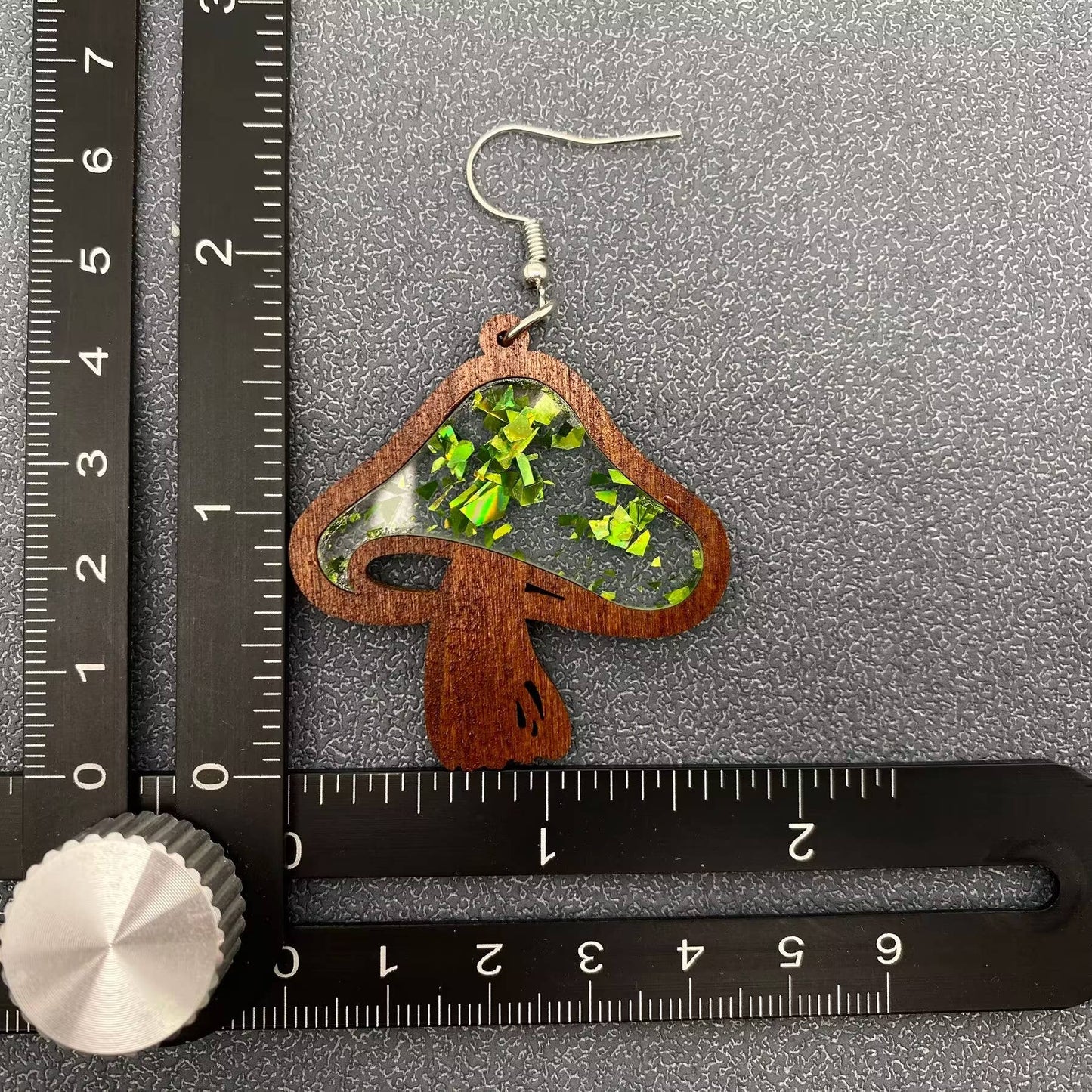 Acrylic Splicing Wood Mushroom Dangle Earrings
