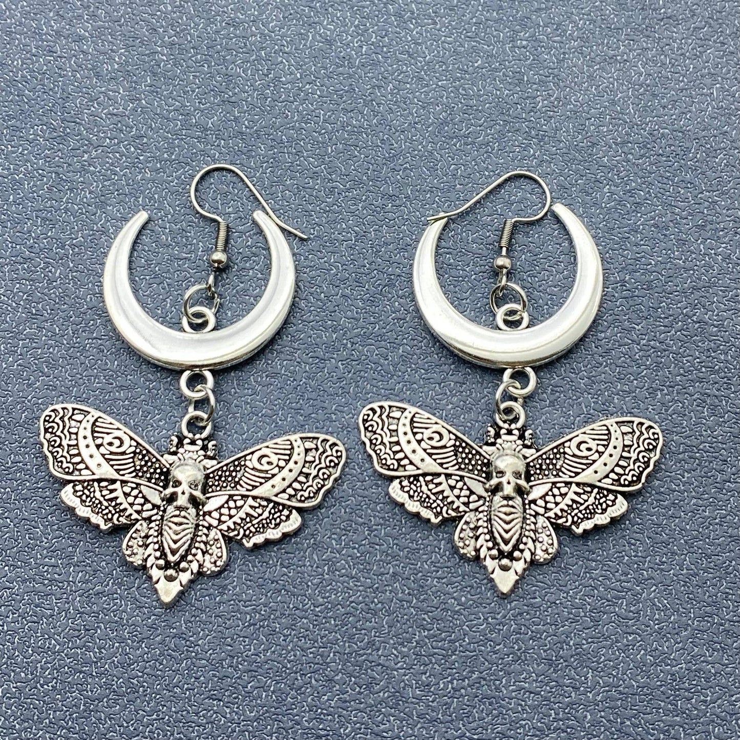 Gothic Style Moth & Moon Dangle Earrings - GT