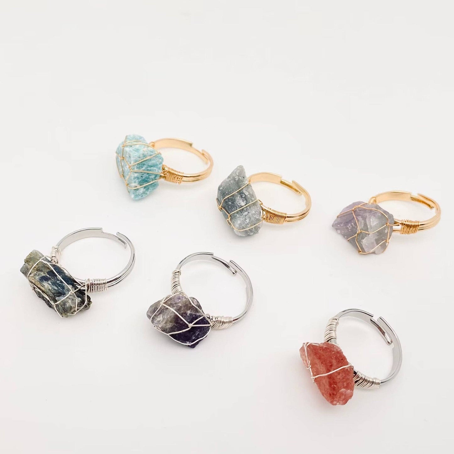 Natural Irregular Rough Stone Wound Copper Wire Ring