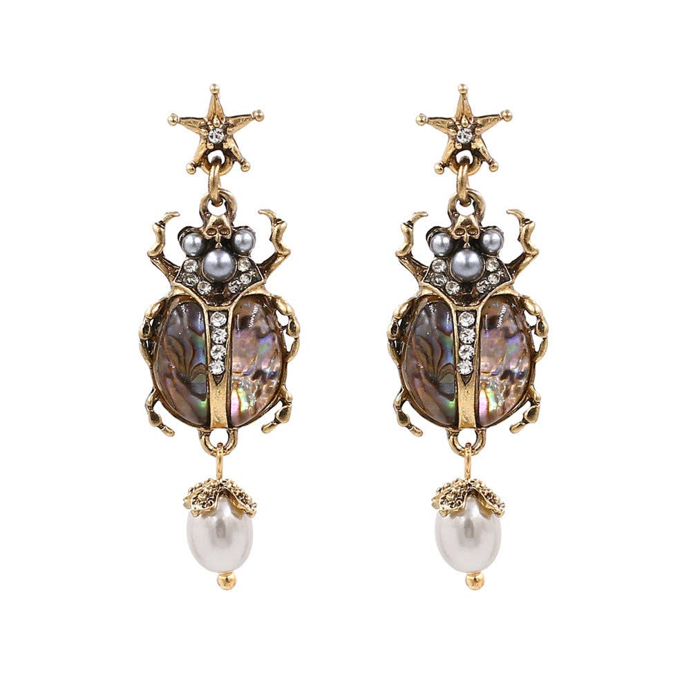 Vintage Insect Pearl Pendant Earrings