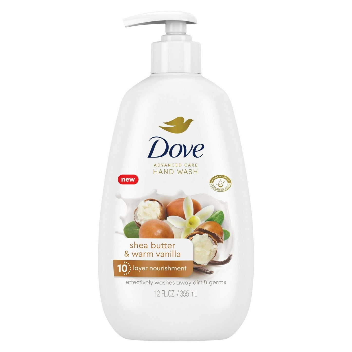 (4 pack) D ove Advanced Care Women's Hand Soap All Skin Shea Butter & Warm Vanilla, 12 oz
