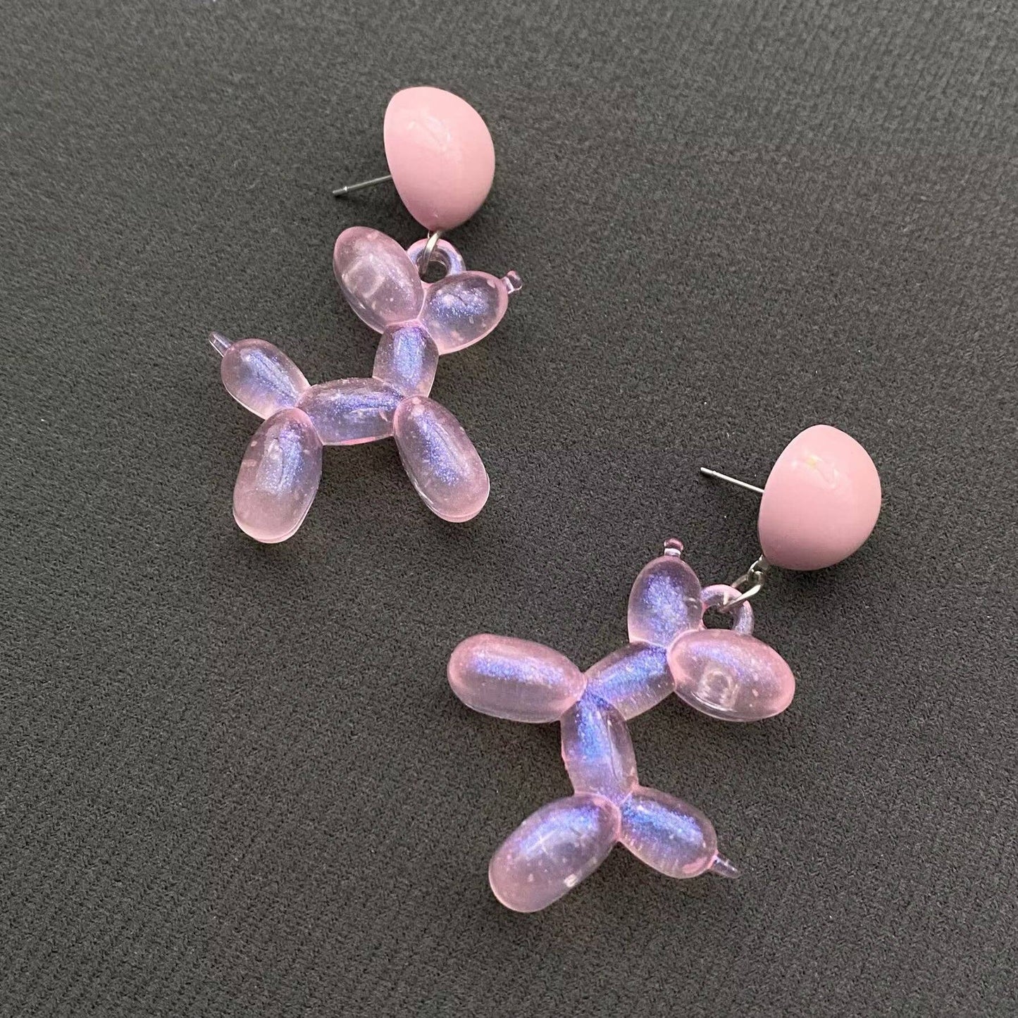 Pink Resin Balloon Dog Dangle Earrings - YK