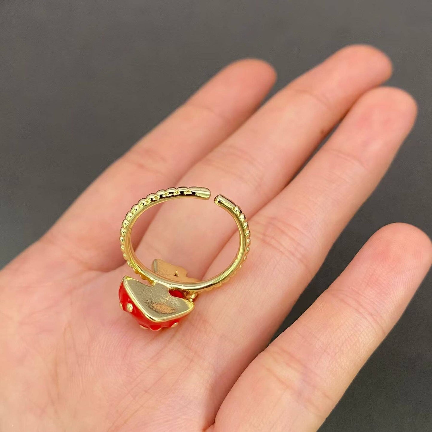 Enamel Double Mushroom Gold-plated Adjustable Ring