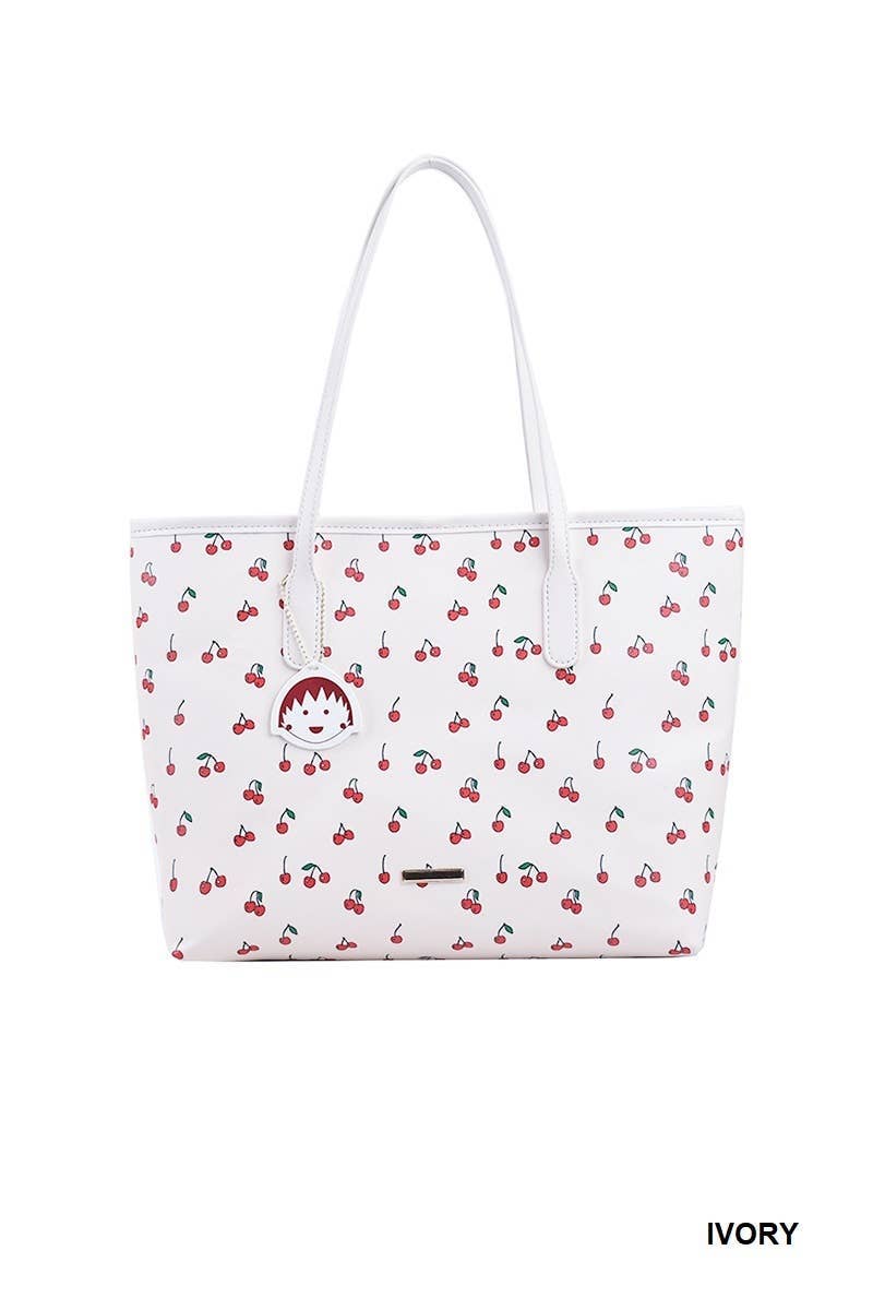 Cherry Print Vegan Leather Commuter Tote Bag