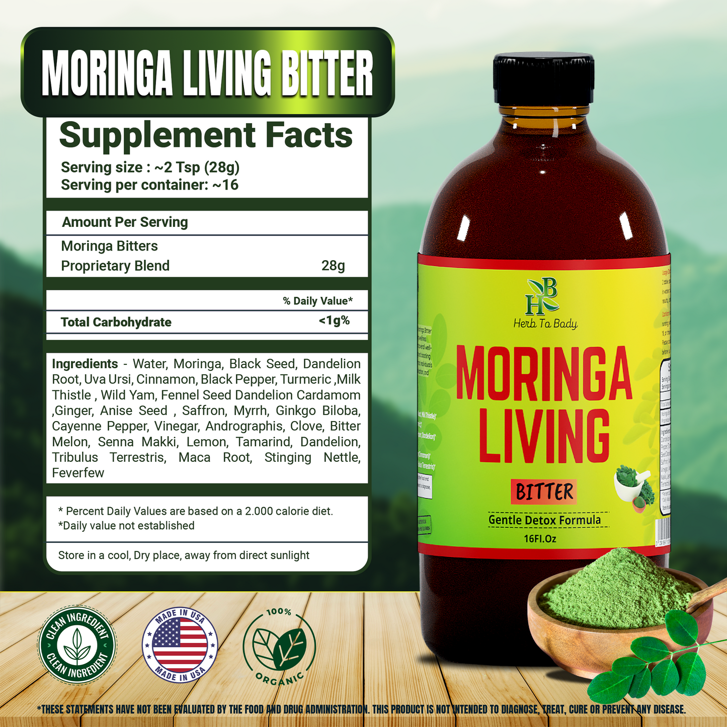 Moringa Living Bitter Oral Supplement 16oz