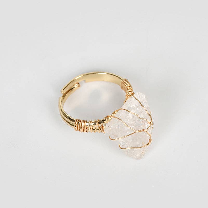 Natural Irregular Rough Stone Wound Copper Wire Ring