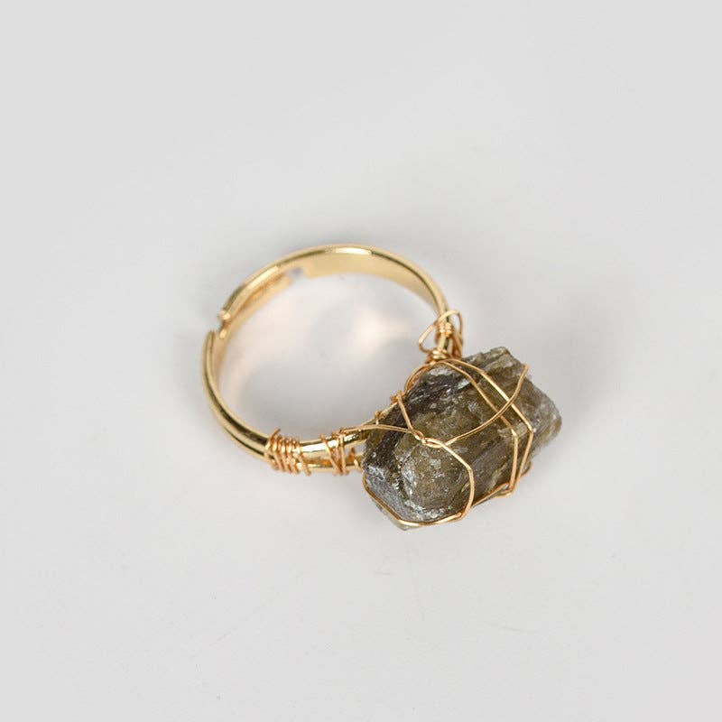 Natural Irregular Rough Stone Wound Copper Wire Ring
