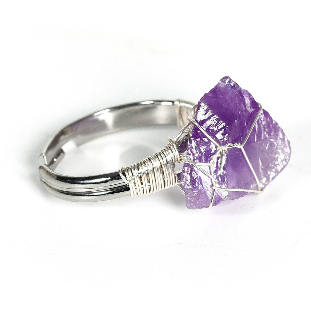Natural Irregular Rough Stone Wound Copper Wire Ring