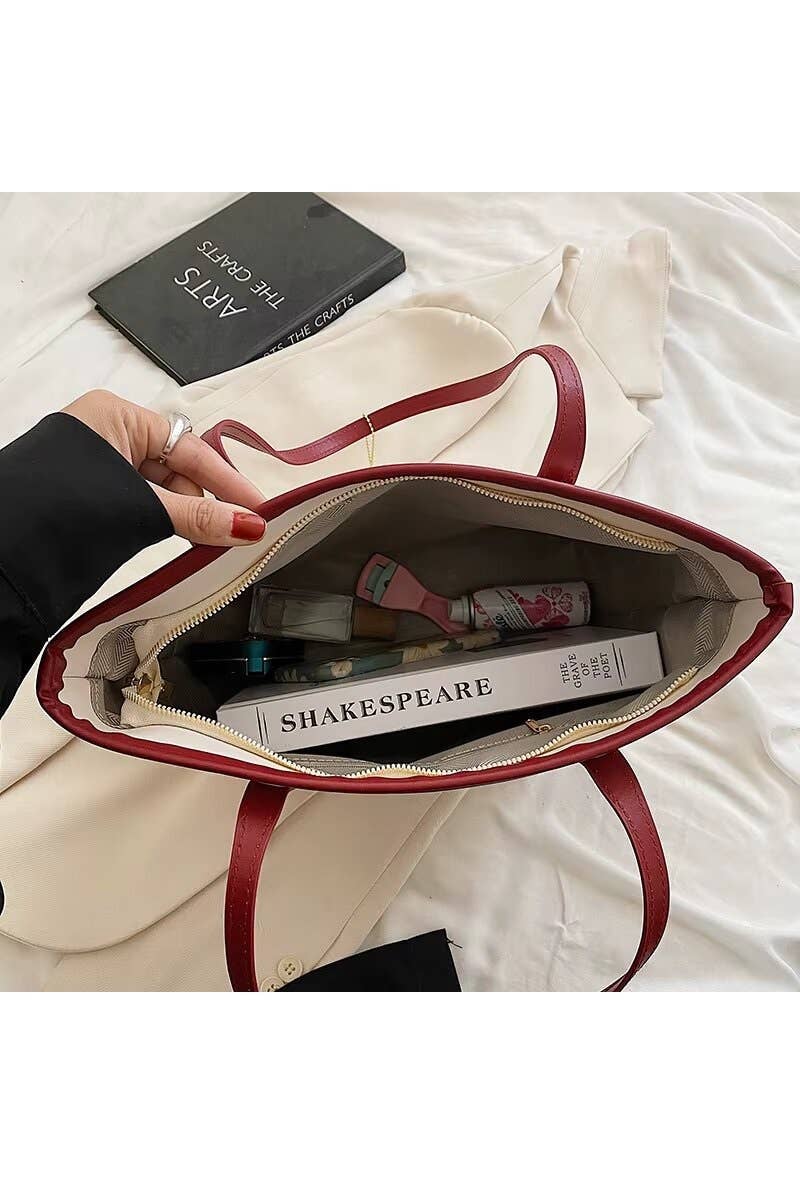 Cherry Print Vegan Leather Commuter Tote Bag