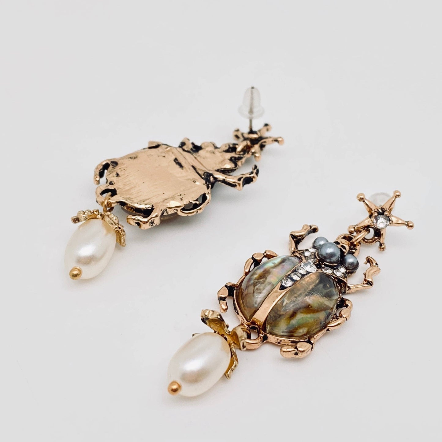 Vintage Insect Pearl Pendant Earrings