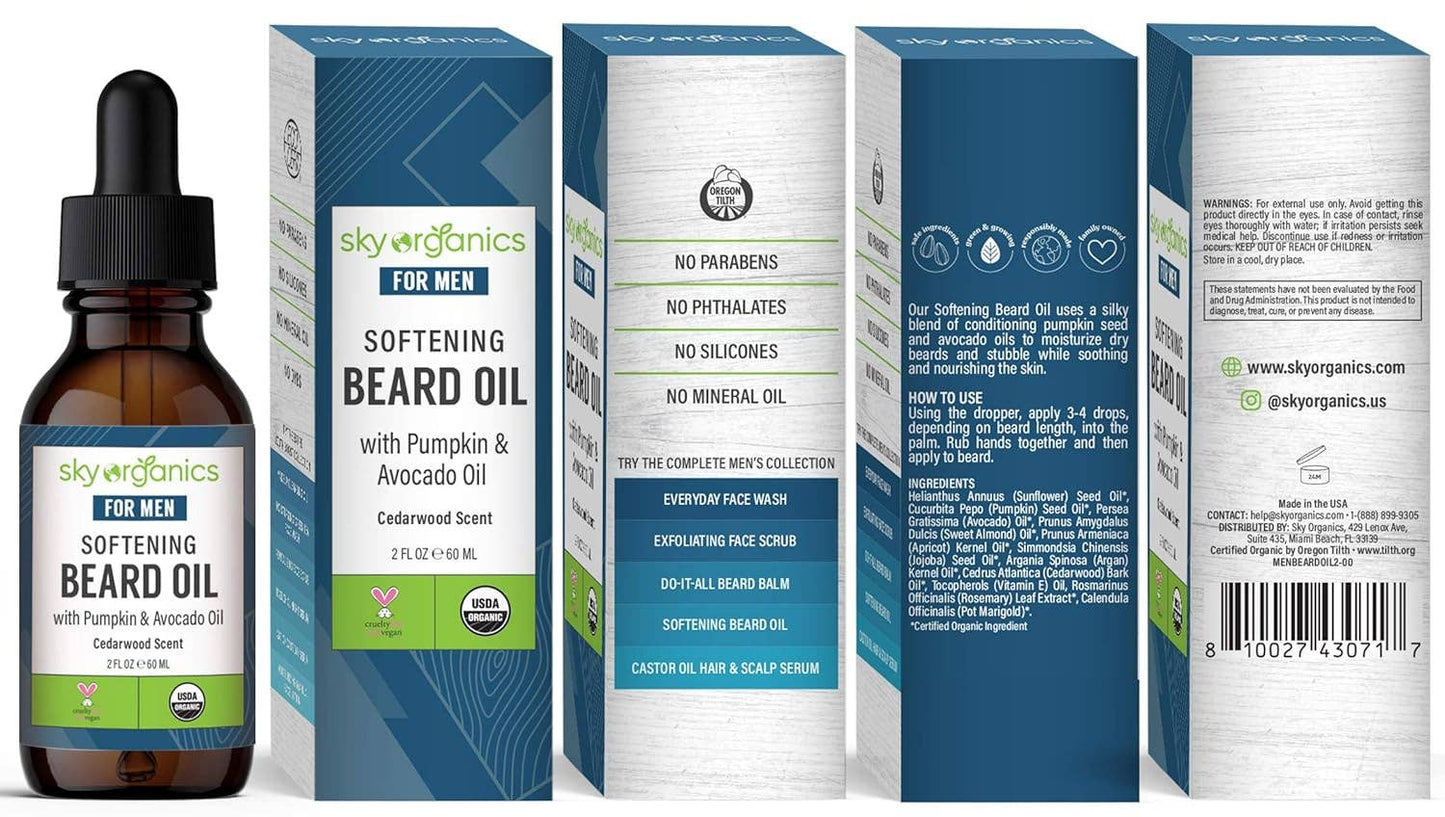Organic Softening Beard Oil for Face, Cedarwood - 2 fl.oz