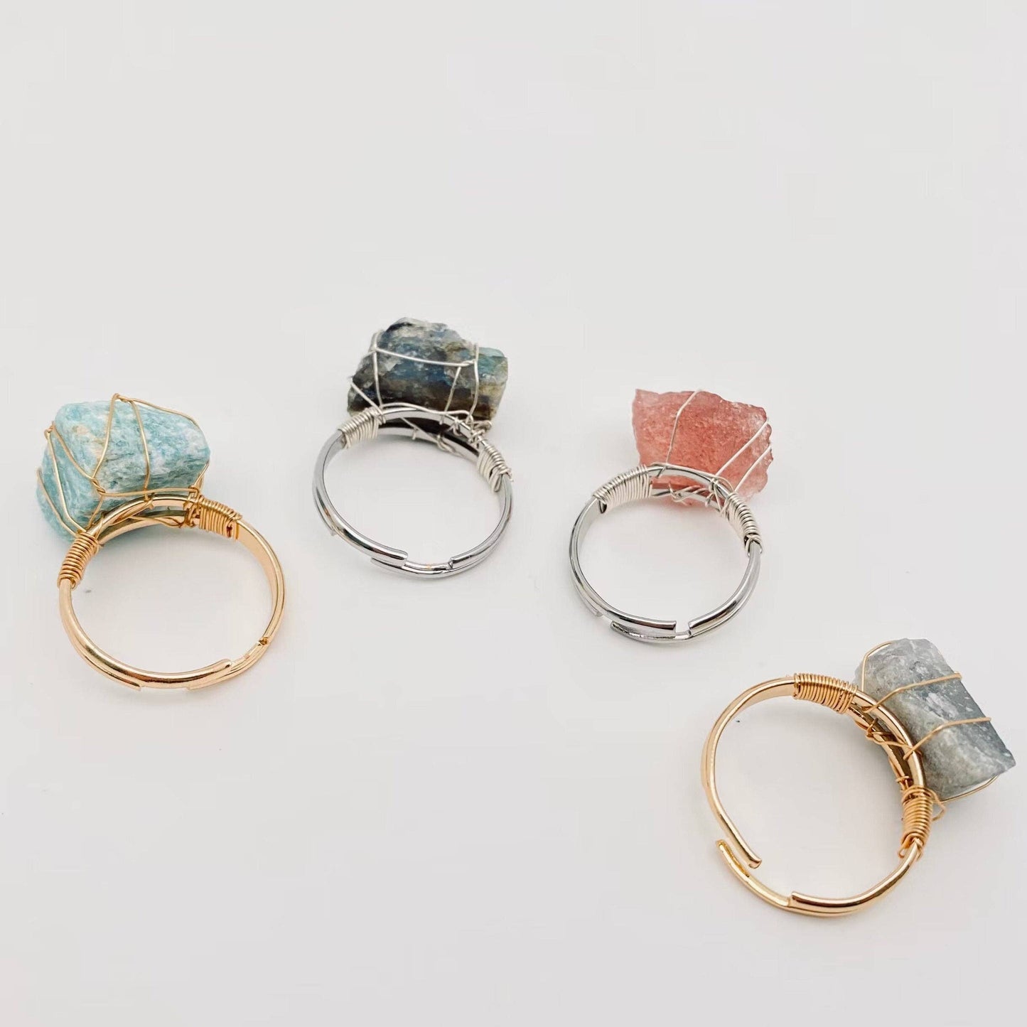 Natural Irregular Rough Stone Wound Copper Wire Ring