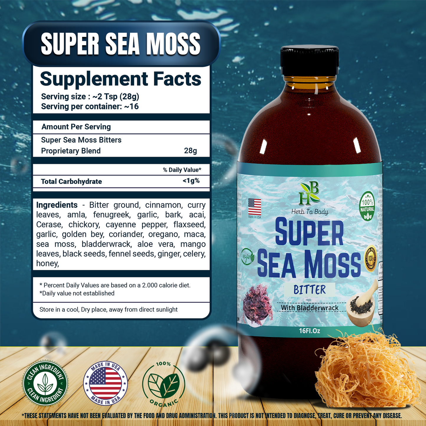 Super Sea Moss Bitter - Herbal Bitter - 16oz Bottle