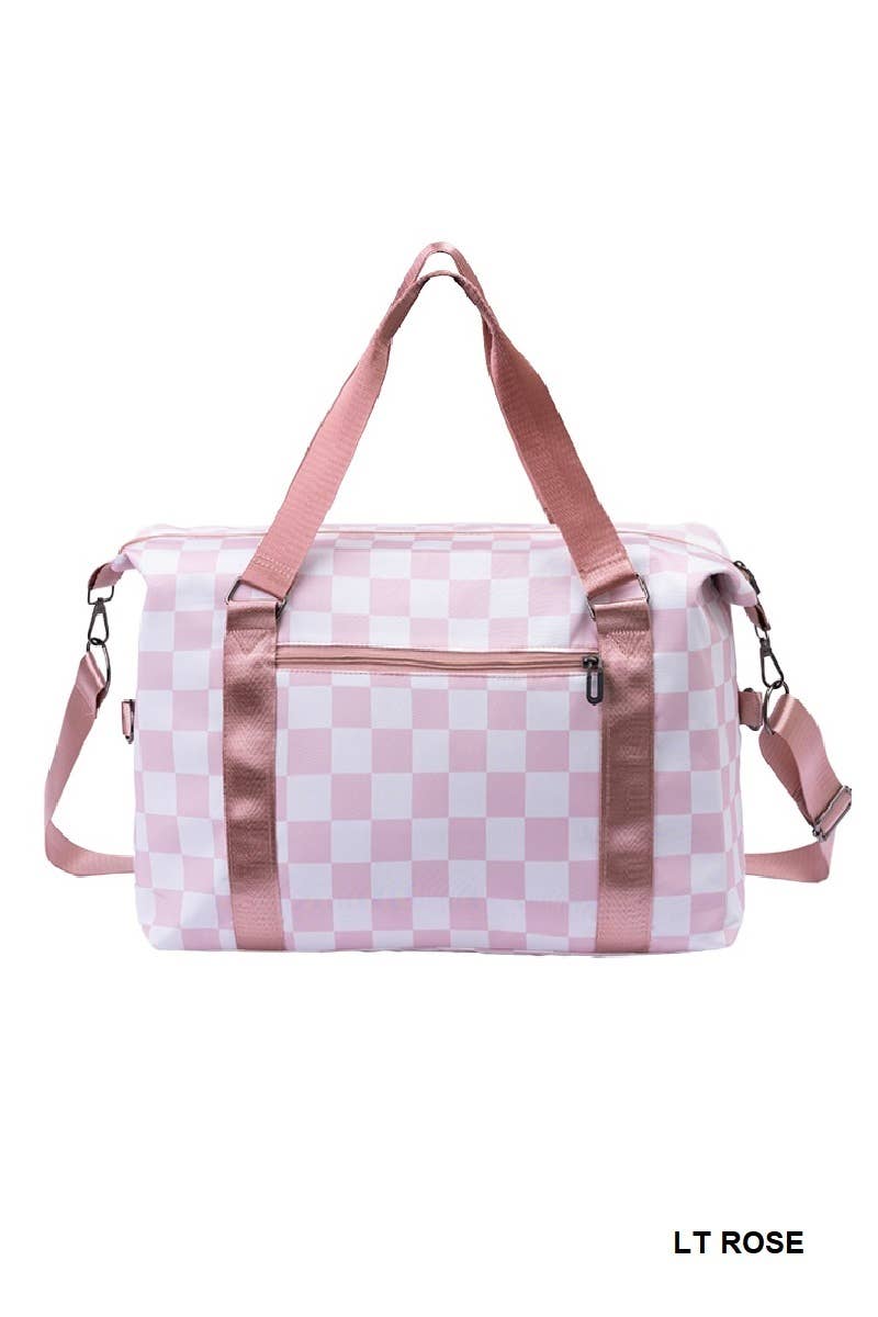 Large Capacity Checkered Travel Duffle Strap