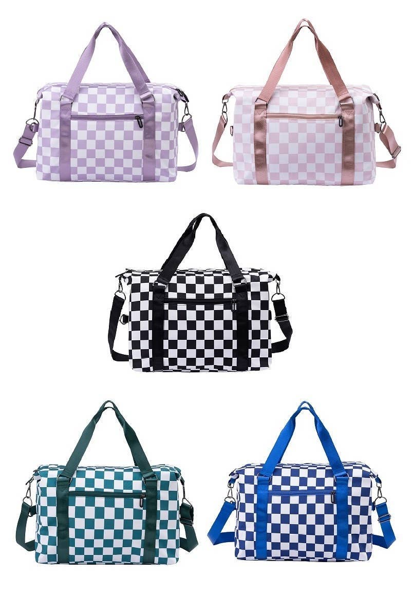 Large Capacity Checkered Travel Duffle Strap