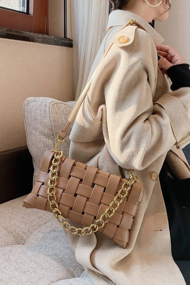 Soft Vegan Leather Woven Weaved Shoulder Bag