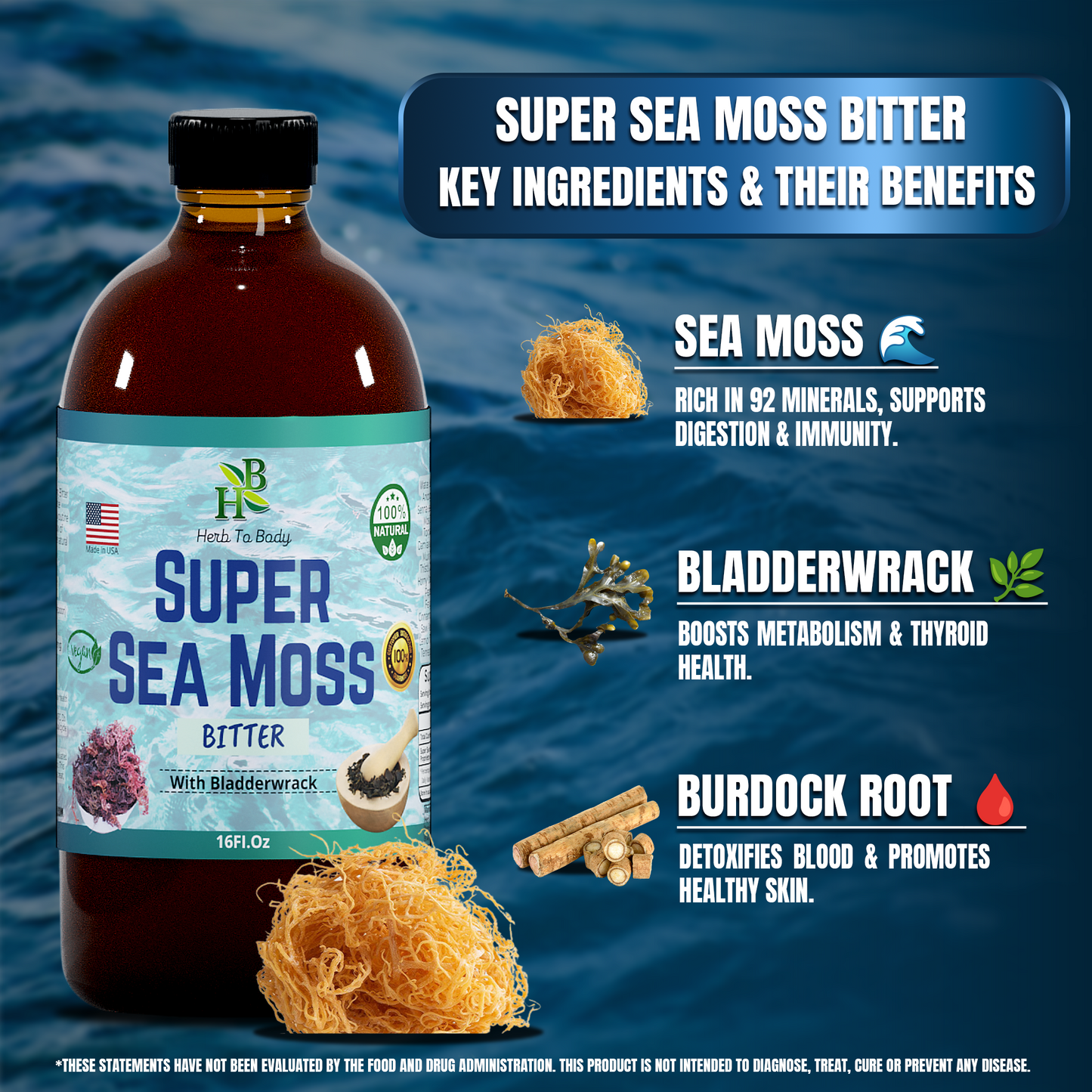 Super Sea Moss Bitter - Herbal Bitter - 16oz Bottle