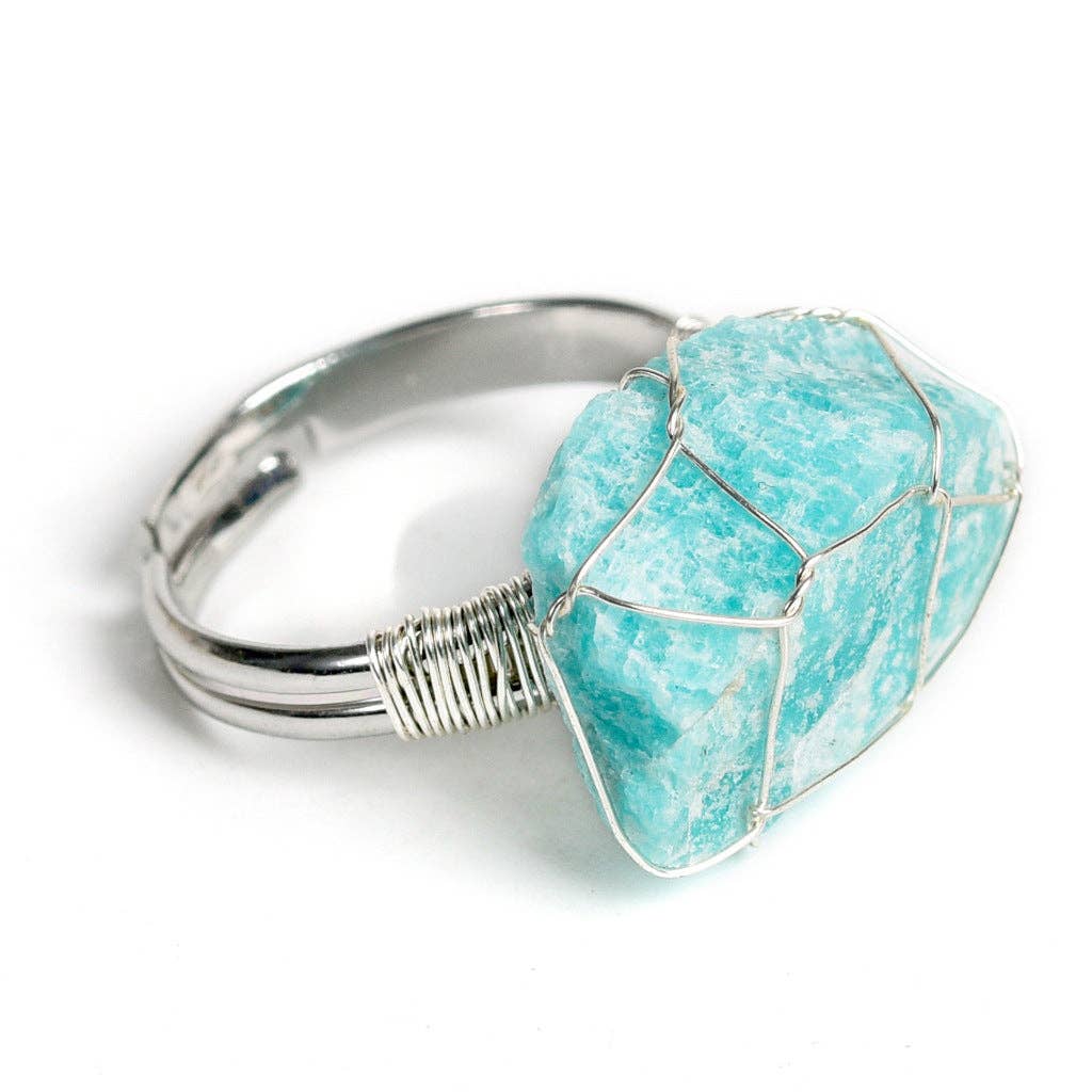 Natural Irregular Rough Stone Wound Copper Wire Ring