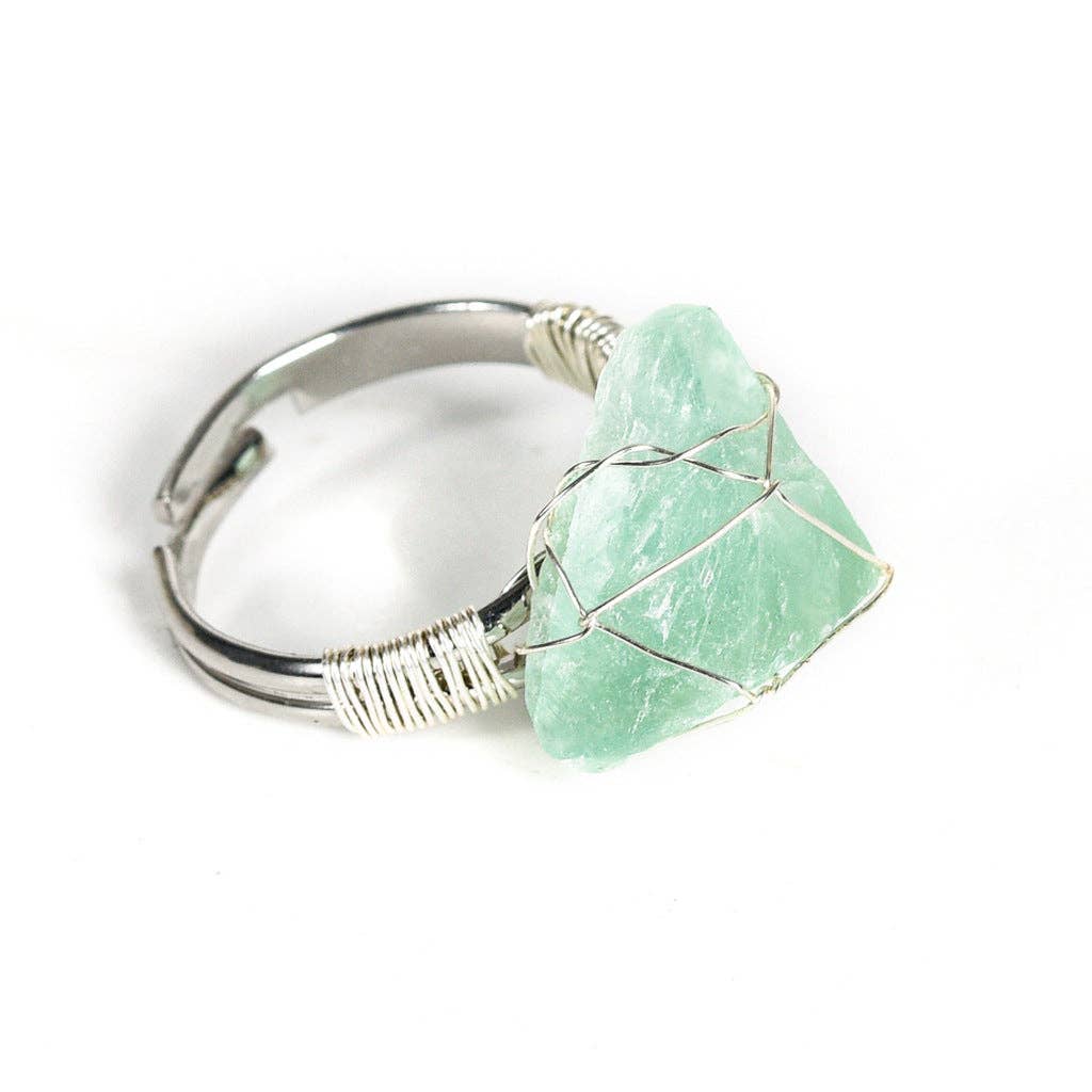 Natural Irregular Rough Stone Wound Copper Wire Ring