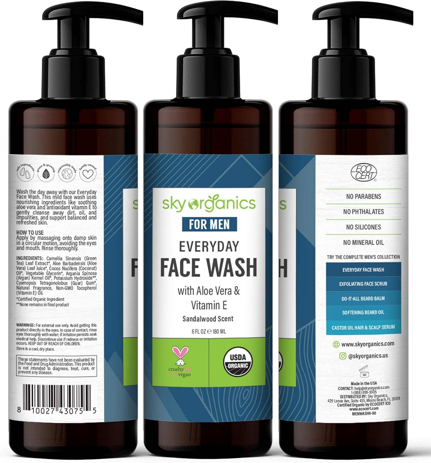 Sky Organics For Men Everyday Face Wash - 6 Oz.