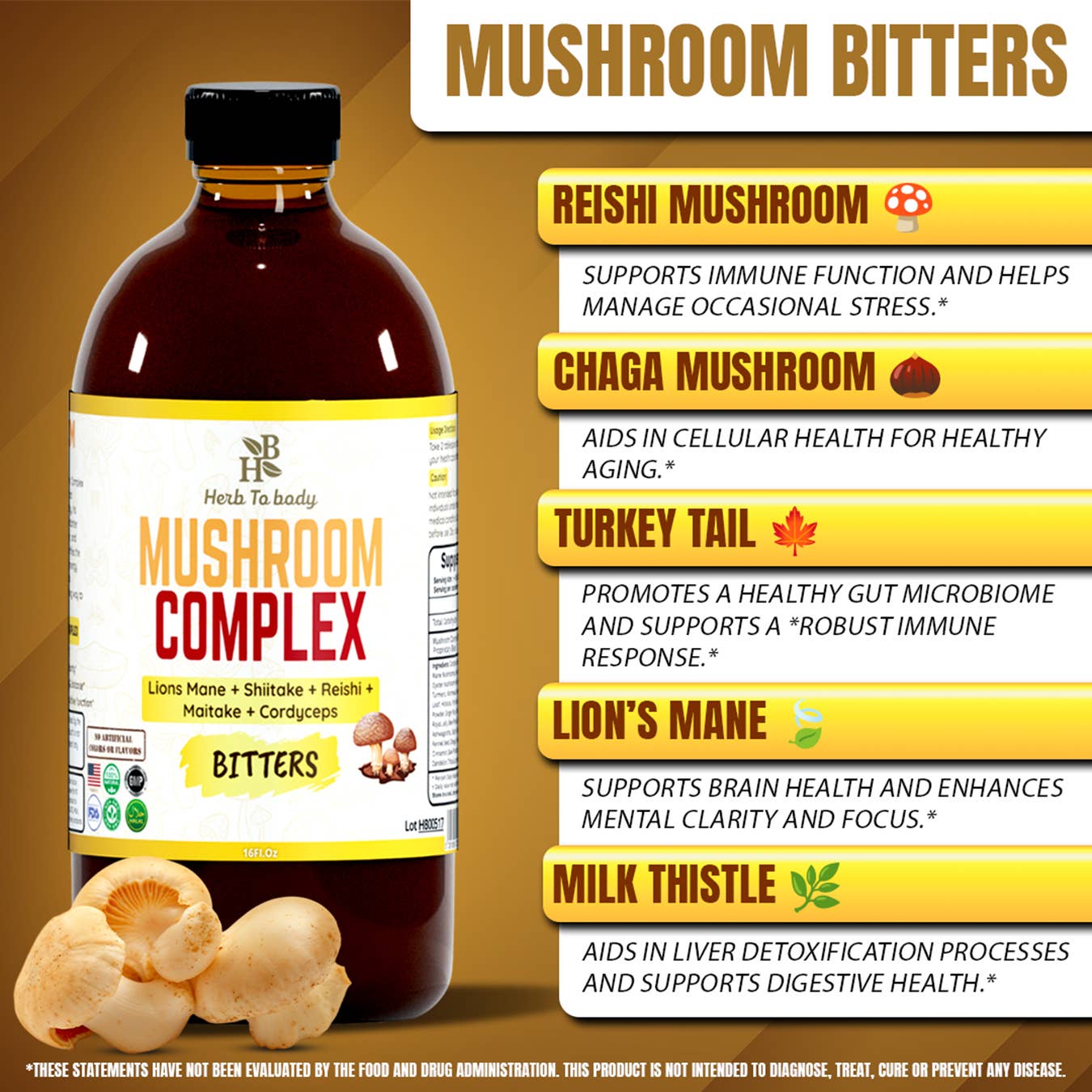 Mushroom Complex Bitters – 16oz | Immunity, Vitality