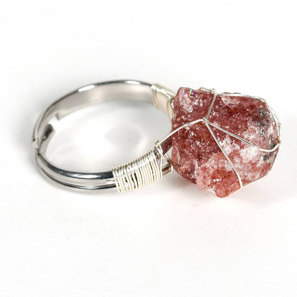 Natural Irregular Rough Stone Wound Copper Wire Ring