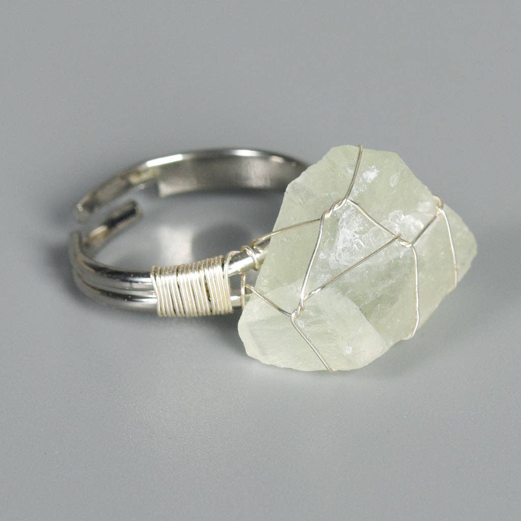 Natural Irregular Rough Stone Wound Copper Wire Ring