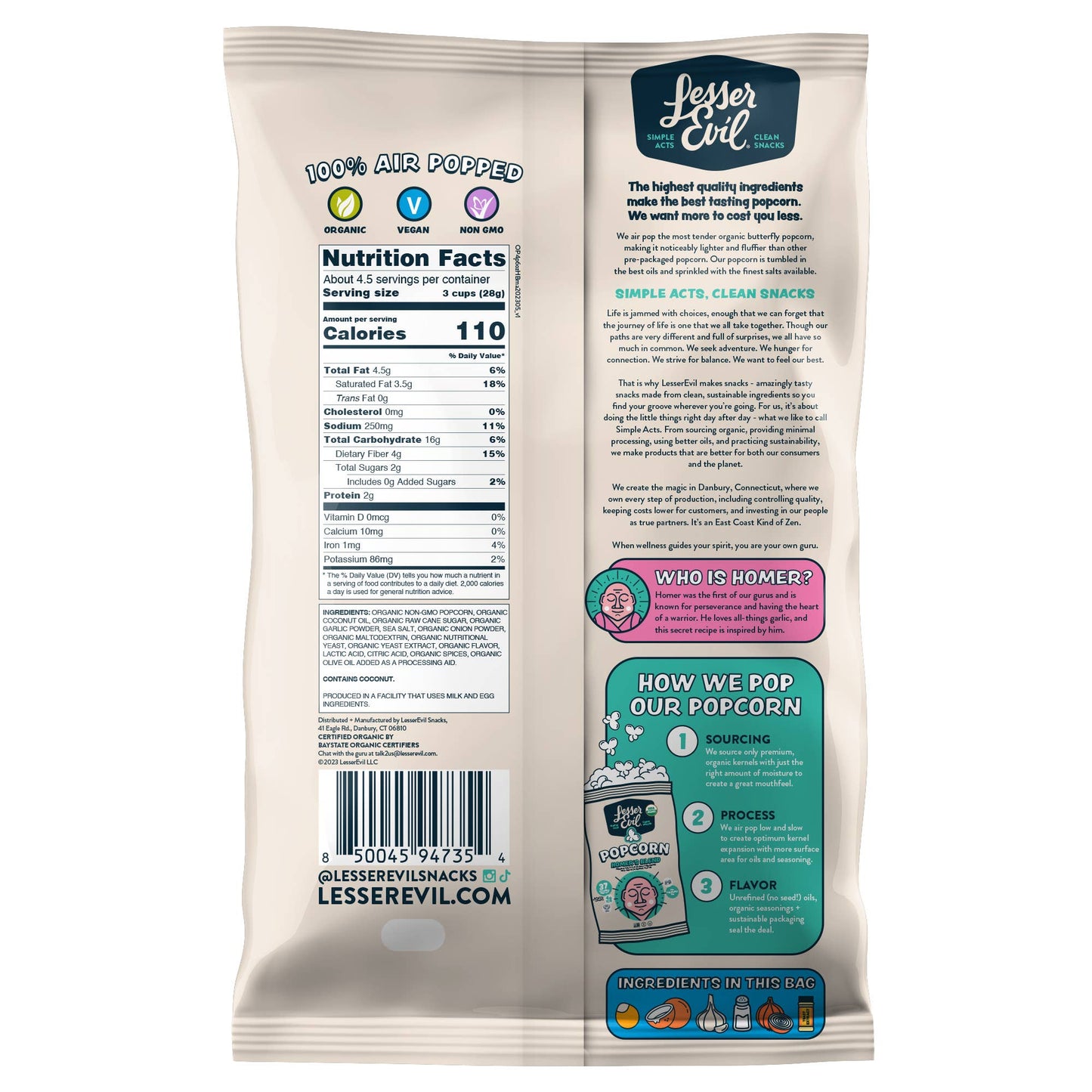 Organic Popcorn, Homer's Blend 4.6 oz