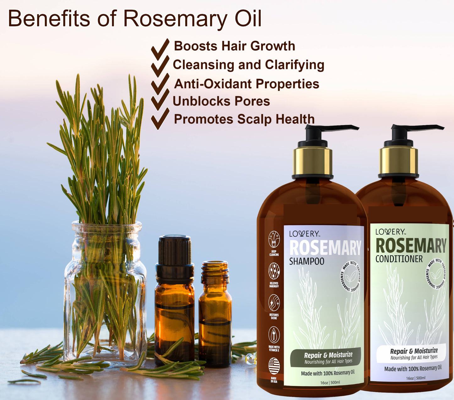 Rosemary Shampoo LOVERY BRAND 16oz