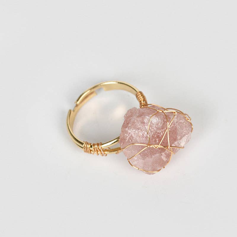 Natural Irregular Rough Stone Wound Copper Wire Ring