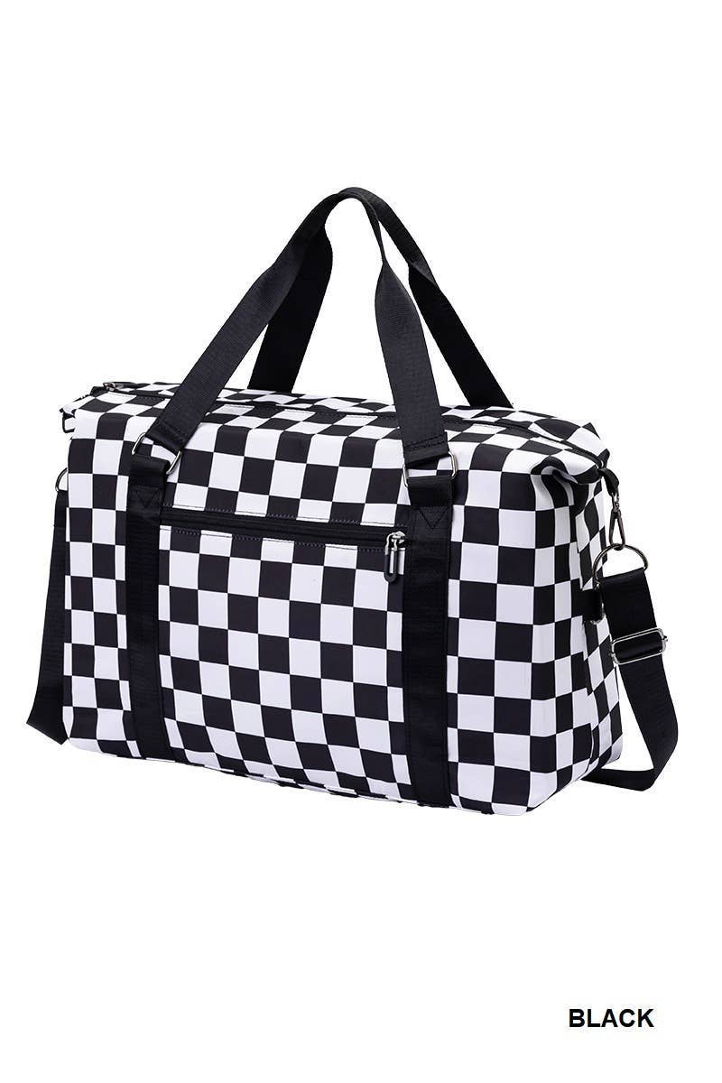 Large Capacity Checkered Travel Duffle Strap