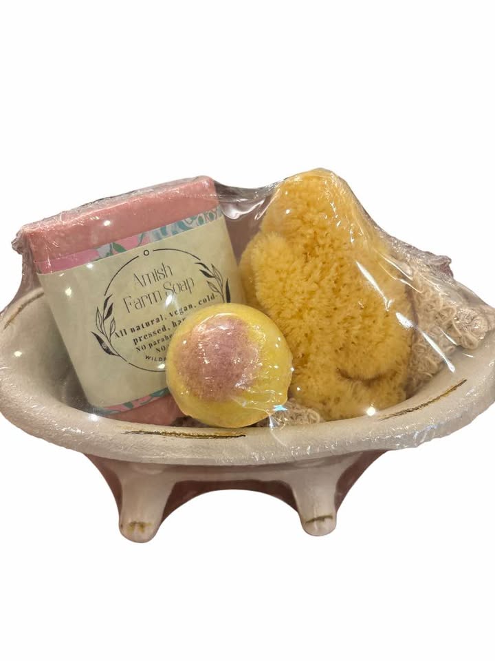 Assorted Amish Soap Body Set In Cast Iron Tub