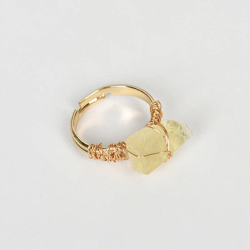 Natural Irregular Rough Stone Wound Copper Wire Ring