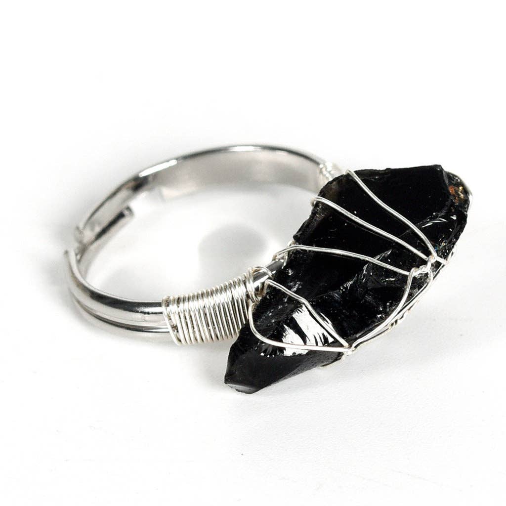 Natural Irregular Rough Stone Wound Copper Wire Ring