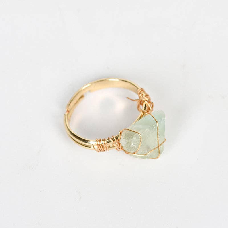 Natural Irregular Rough Stone Wound Copper Wire Ring