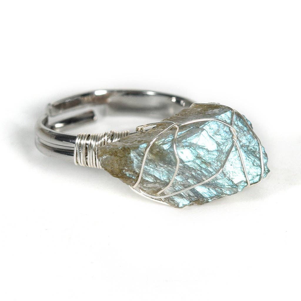 Natural Irregular Rough Stone Wound Copper Wire Ring