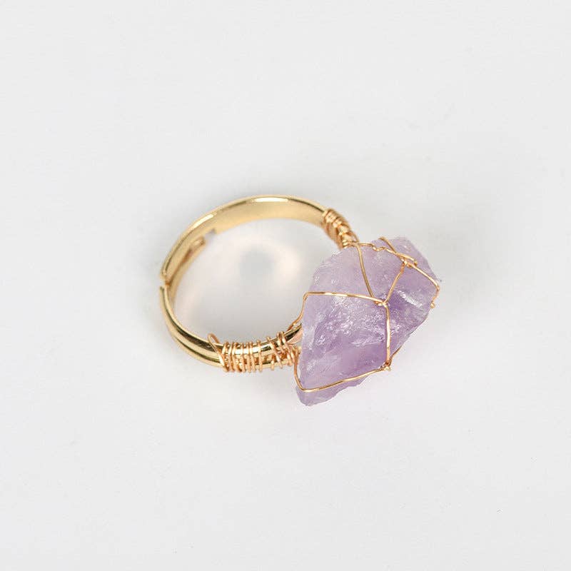 Natural Irregular Rough Stone Wound Copper Wire Ring