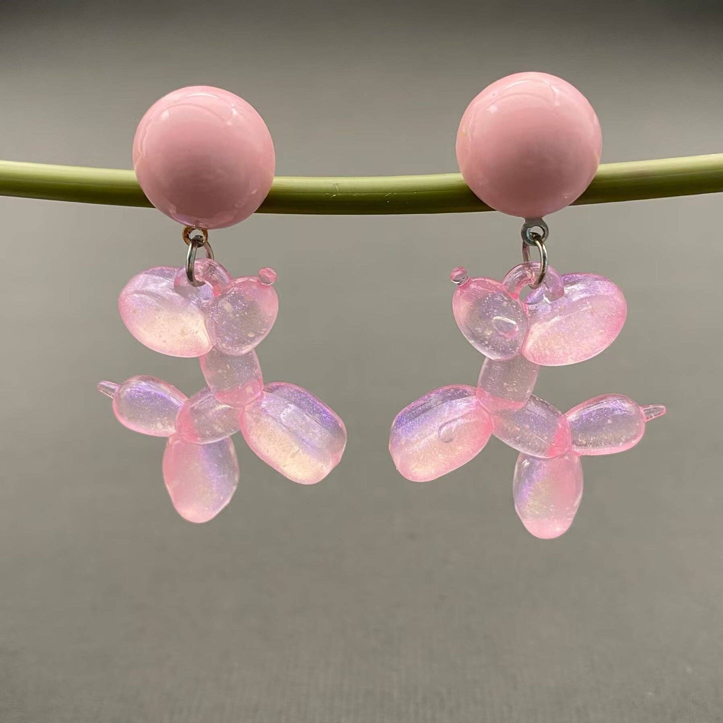 Pink Resin Balloon Dog Dangle Earrings - YK