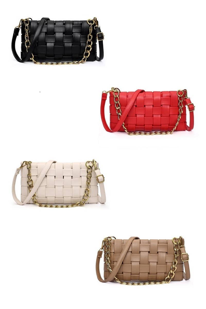 Soft Vegan Leather Woven Weaved Shoulder Bag