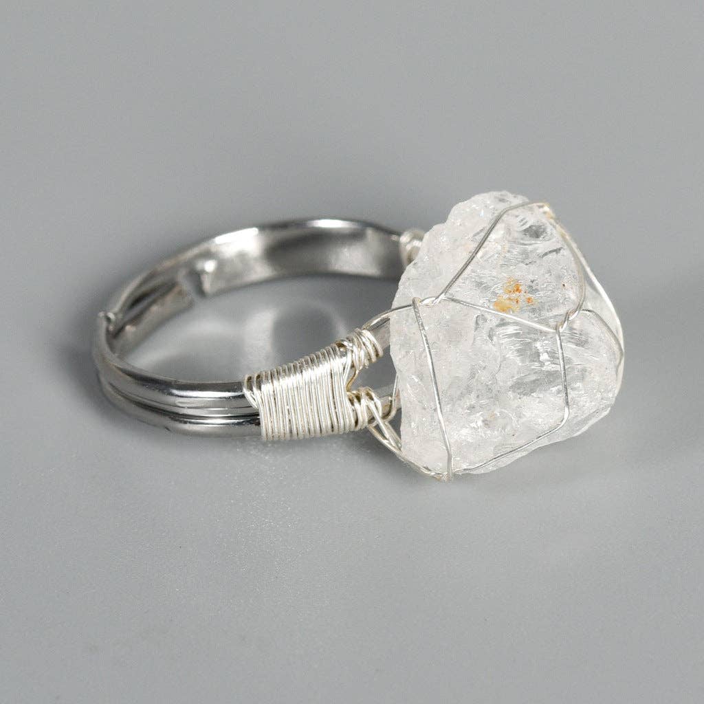 Natural Irregular Rough Stone Wound Copper Wire Ring