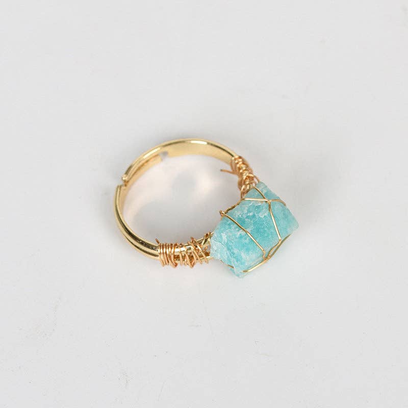 Natural Irregular Rough Stone Wound Copper Wire Ring