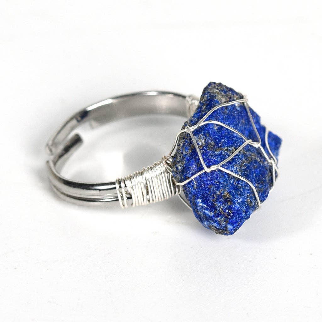 Natural Irregular Rough Stone Wound Copper Wire Ring