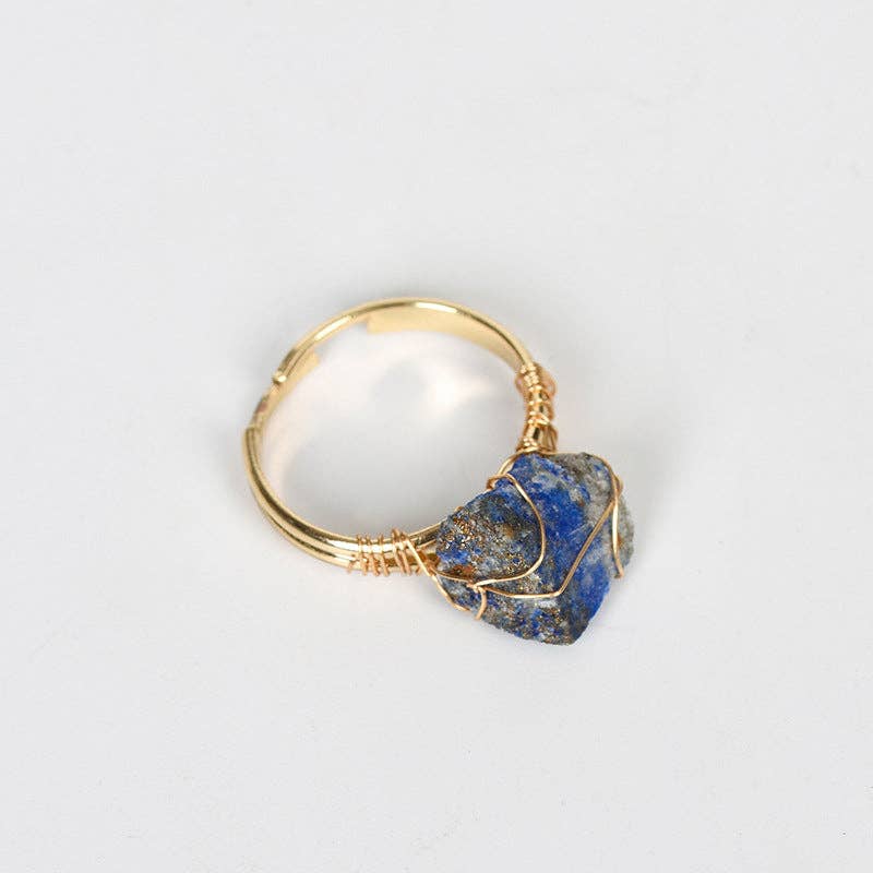 Natural Irregular Rough Stone Wound Copper Wire Ring