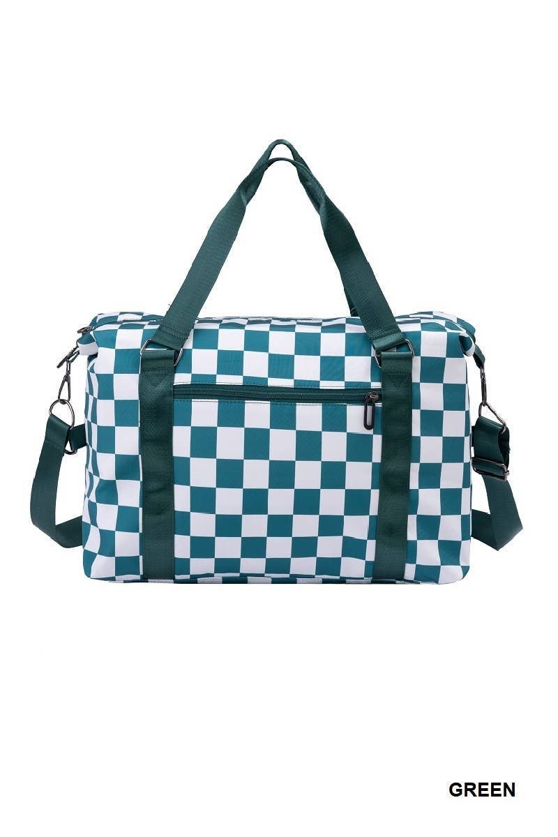 Large Capacity Checkered Travel Duffle Strap