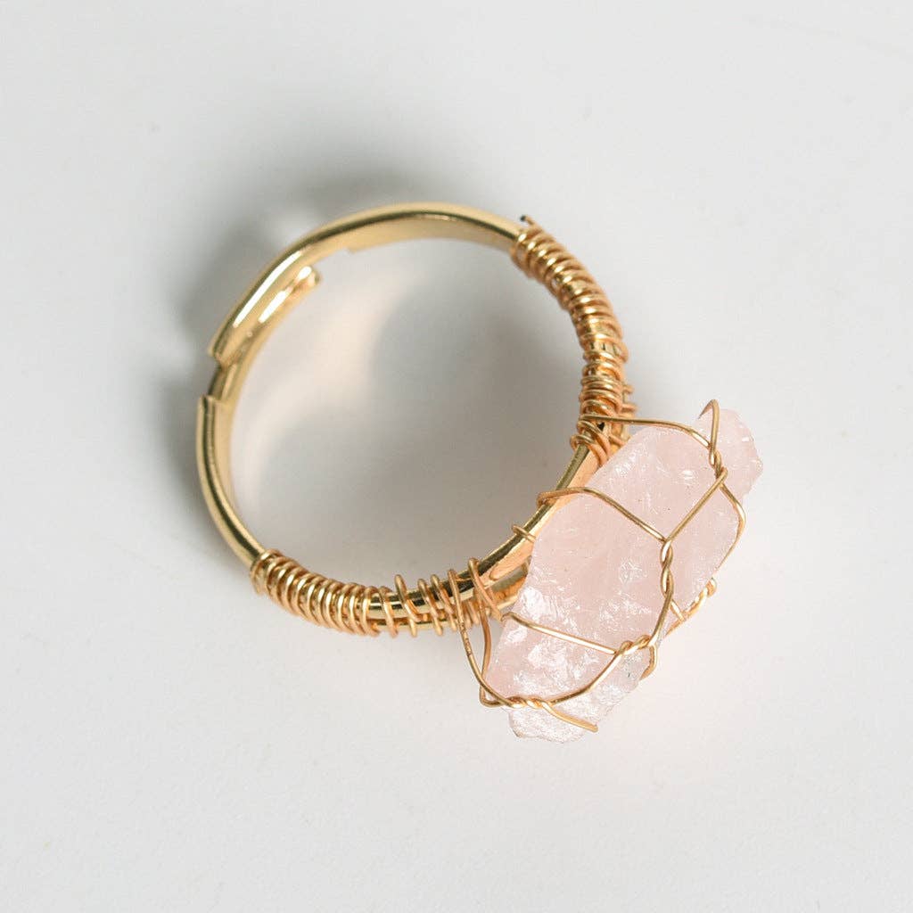 Natural Irregular Rough Stone Wound Copper Wire Ring