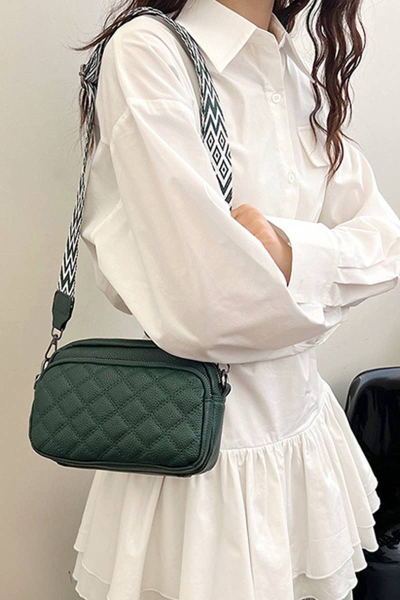 Quilted Vegan Leather Crossbody Camera Bag