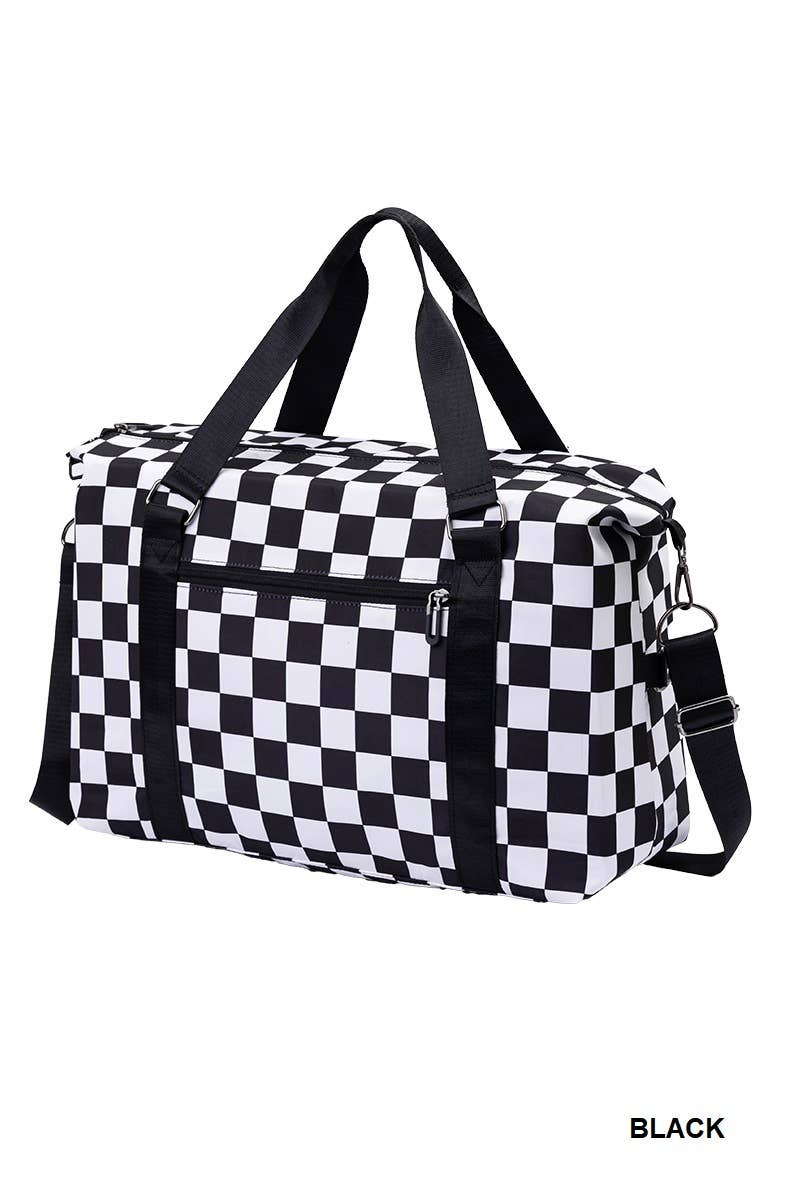 Large Capacity Checkered Travel Duffle Strap