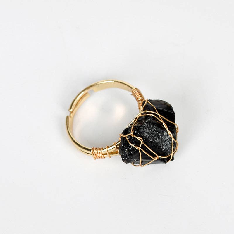 Natural Irregular Rough Stone Wound Copper Wire Ring